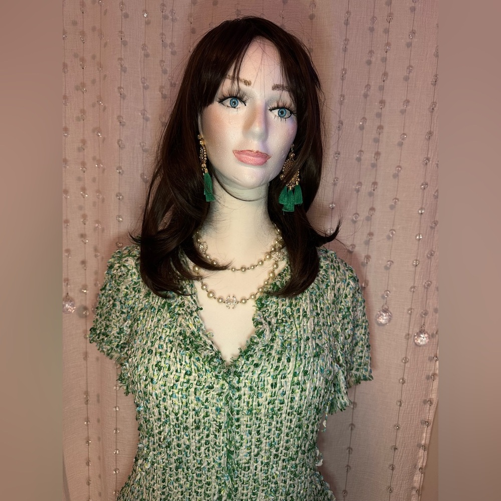 🔥Beautiful, Classic CH by Carolina Herrera Green & White Tweed Mini Dress Size 8 - Picture 12 of 15